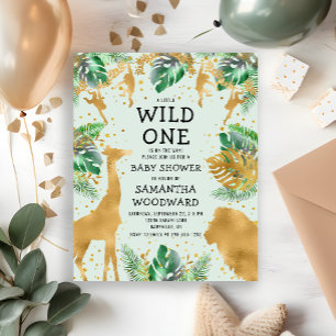 Budget Safari Grön Guld Baby Shower Inbjudan