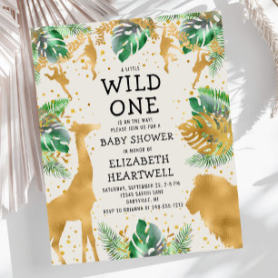 Budget Safari Grönt Guld Ecru Baby Shower Inbjudan
