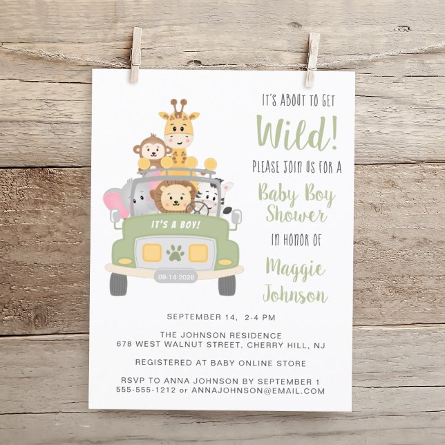 Budget Safari Pojke Shower-inbjudan (Embrace the adventure and celebrate the arrival of your little wild one!)