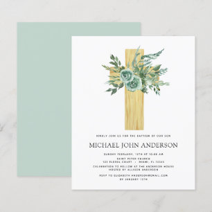 Budget Sage Eucalyptus Baptism Grey-inbjudan