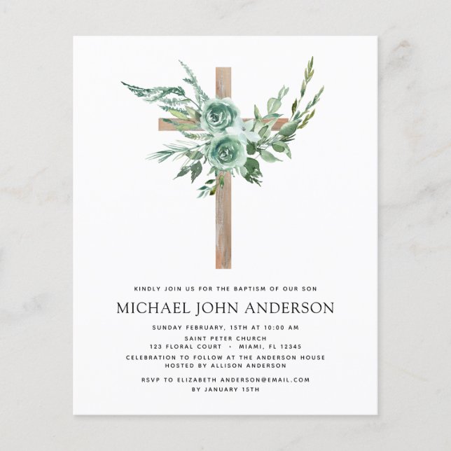 Budget Sage Eucalyptus Baptism Grey-inbjudan Flygblad (Framsidan)