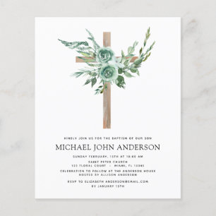 Budget Sage Eucalyptus Baptism Grey-inbjudan Flygblad