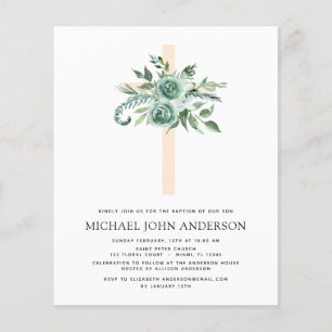 Budget Sage Eucalyptus Baptism Grey-inbjudan Flygblad