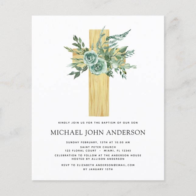 Budget Sage Eucalyptus Baptism Grey-inbjudan Flygblad (Framsidan)