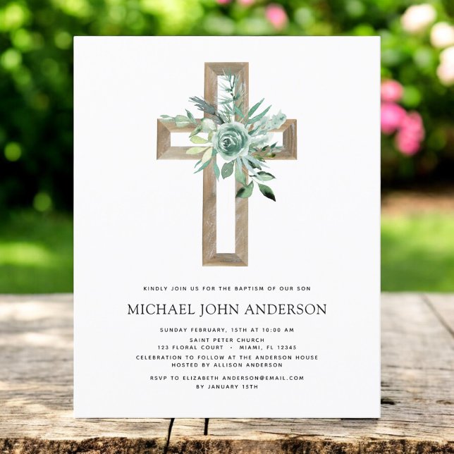 Budget Sage Eucalyptus Baptism Grey-inbjudan Flygblad (Skapare uppladdad)