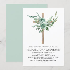 Budget Sage Eucalyptus Baptism Grey-inbjudan Inbjudningar