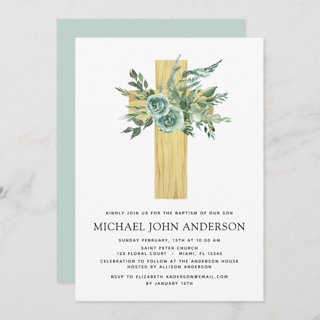 Budget Sage Eucalyptus Baptism Grey-inbjudan Inbjudningar (Fram/baksida)