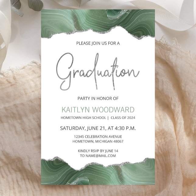 Budget Sage Green Agate Examen Invitation (Skapare uppladdad)
