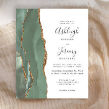 Budget Sage Green Guld Agat Bröllopsinbjudan