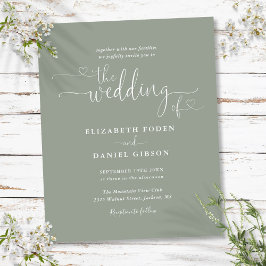 Budget Sage Green Hearts Script Bröllopsinbjudan