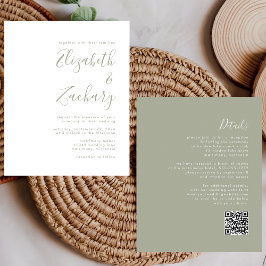 Budget Sage Green Script QR-kod Bröllopsinbjudan