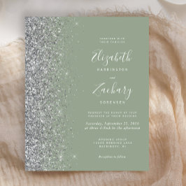 Budget Sage Green Silver Glitter Bröllopsinbjudan