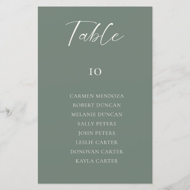 Budget Sage Green Wedding Seating Chart Table Card (Framsida)