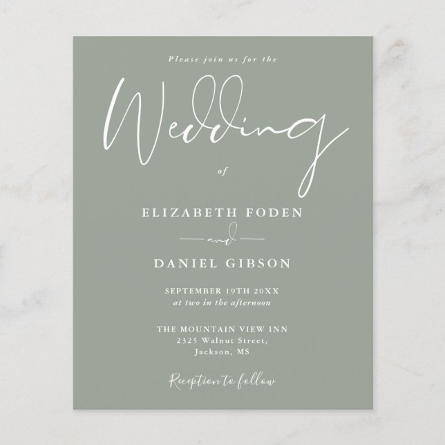 Budget Sage Grön Bröllopsinbjudan (Framsida)