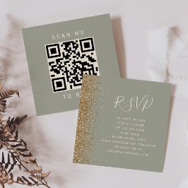Budget Sage Grön Guld Bröllop QR-kod RSVP Tilläggskort