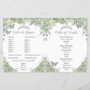 Budget Sage Grönt Blommigt Quinceañera XV Program