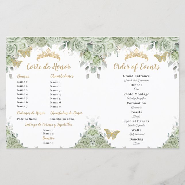 Budget Sage Grönt Blommigt Quinceañera XV Program (Baksida)