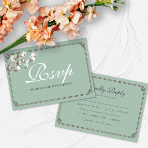 BUDGET Sage Grönt Chinoiserie Flower Bird Bröllop Anteckningskort