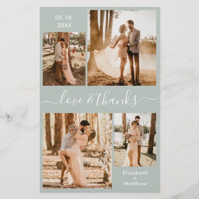 Budget Sage Grönt Collage Bröllop Tack Flyer (Framsidan)