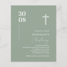 Budget Sage Grönt Minimalist Christening Inbjudan