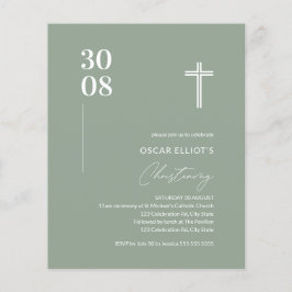 Budget Sage Grönt Minimalist Christening Inbjudan