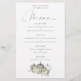 Budget Sage Pumpkins Fall Blommigts Bröllop Menu