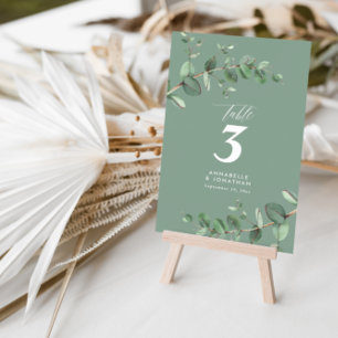 Budget sagegrön eukalyptus elegant bröllopsbord inbjudningar