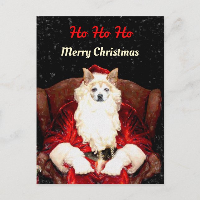 Budget Santa Chihuahua Hund Red Funny Cute Helgdag Vykort (Framsida)