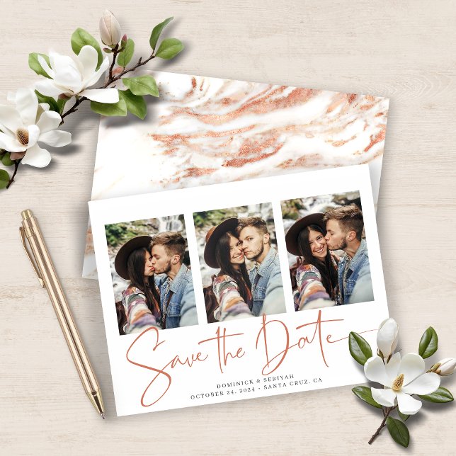 BUDGET Save the Date Koppar Marmor Annonsering (BUDGET Save the Date Copper Rose Gold Marble Announcements)