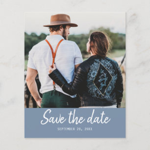 Budget Save the Date-manus Spara datum Vintage Blå Flygblad