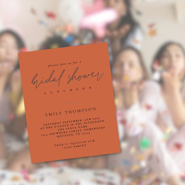 Budget Script Bröllopsdusch Terrakotta Inbjudan (Budget price smaller 4.5 x 5.6" invite)