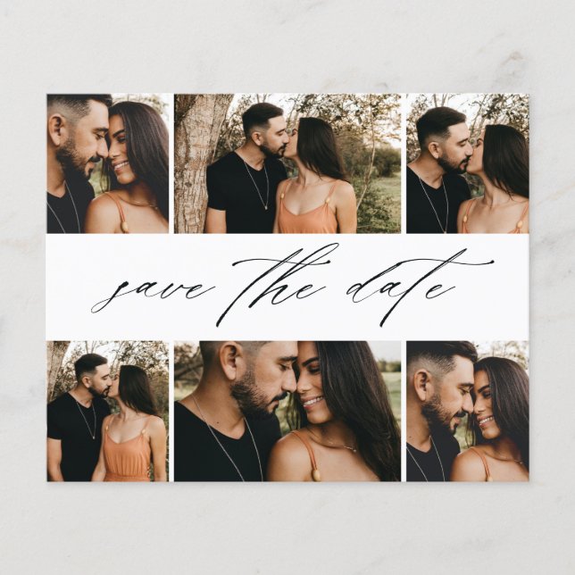 Budget Script Bröllopsfoto Collage Spara Datum Flygblad (Framsidan)