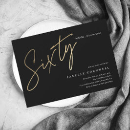 Budget Script Svart Guld 60-års Födelsedagsinbjuda