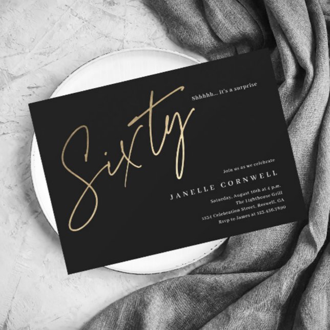 Budget Script Svart Guld 60-års Födelsedagsinbjuda (Skapare uppladdad)