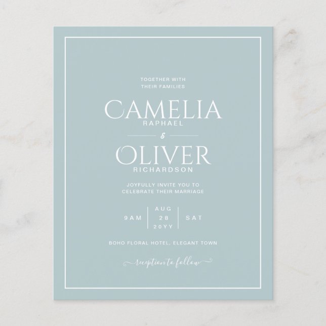 BUDGET Sea Glass MONOCHROME Bröllop Flyer (Framsidan)