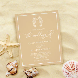 Budget Seahorse Beige Beach Wedding bjudande Flygblad
