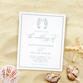 Budget Seahorse Wedding bjudande Dusty Blue Flyer
