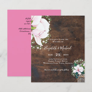 BUDGET Shabby Rosa Magnolia Chic Bröllbjudan