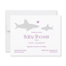 Budget Shark Lila White Baby Shower-inbjudan