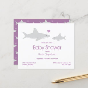 Budget Shark Lila White Baby Shower-inbjudan