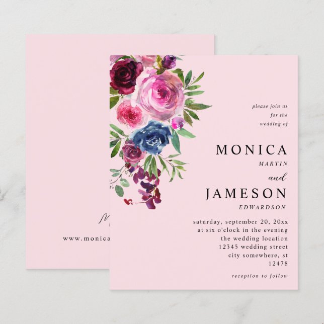 Budget Shock rosa & Navy Blue Blommigt Bröllop 3 R (Fram/baksida)