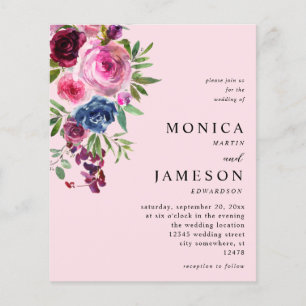 Budget Shock rosa & Navy Blue Blommigt Bröllop 3 R Flygblad