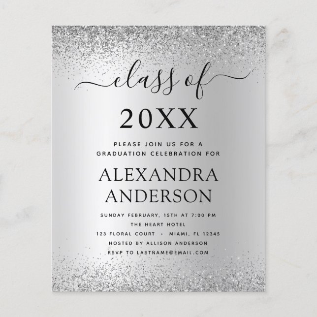 Budget Silver Black 2022 Studentfest Glitter Flygblad (Framsidan)