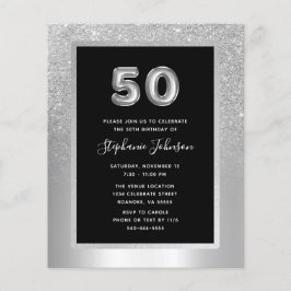 Budget Silver Foil 50:e Födelsedagsfesten Inbjudan