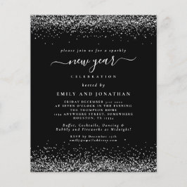 Budget Silver Gilitter Black New Year Party Invit