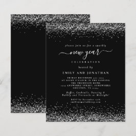 Budget Silver Gilitter Black New Year Party Invit