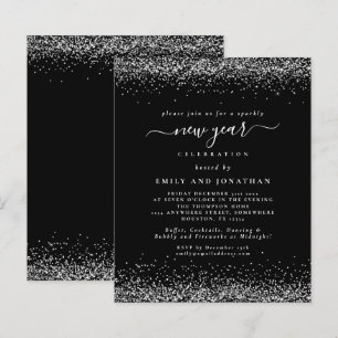 Budget Silver Gilitter Black New Year Party Invit