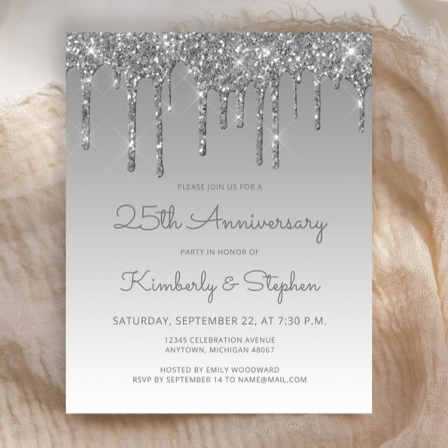 Budget Silver Glitter 25-årsjubileum inbjudan (Skapare uppladdad)