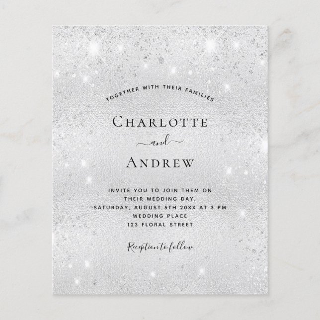 Budget silver glitter bröllopsinbjudan OSA (Framsida)