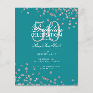 Budget Silver Glitter Confetti Teal Flygblad